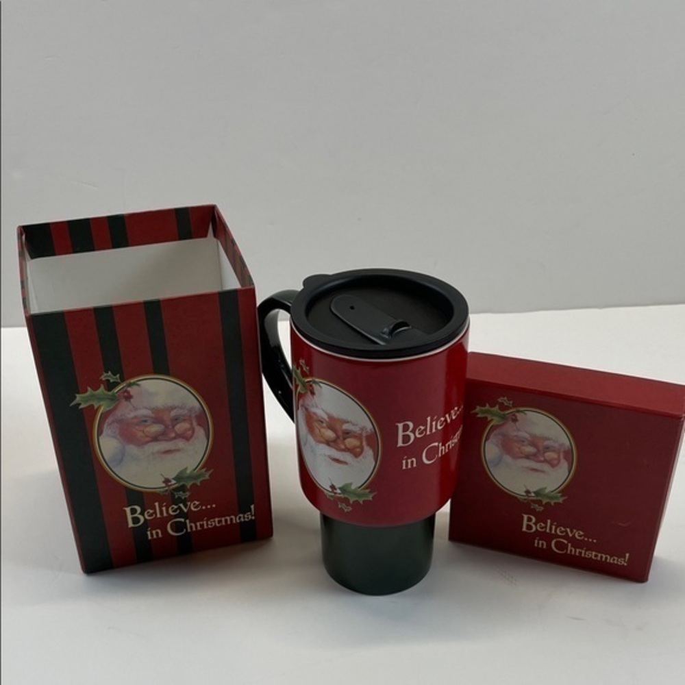 LANG “Believe in Christmas “ Santa Travel Mug w/ Gift Box Sherri Buck Baldwin